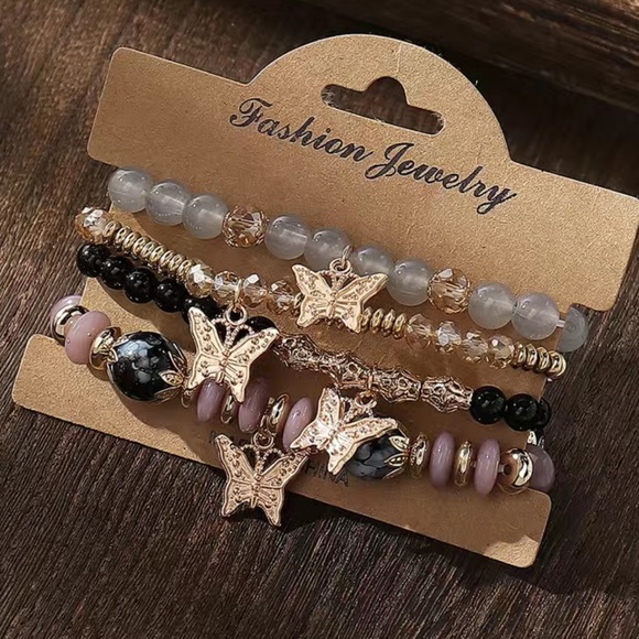 Jewelry - Butterfly stack High- Black, Gold , gray, purple tones